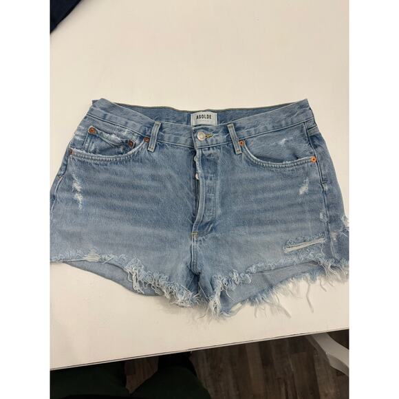 AGOLDE Parker Denim Cutoff Shorts Women’s 29 High Rise Distressed Raw Hem light - Picture 2 of 10